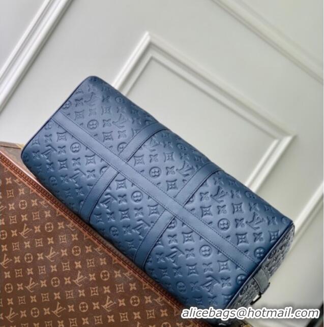 Free Shipping Grade Louis Vuitton Keepall Bandouliere 50 Travel Bag in Navy Blue Monogram Shadow Leather M14840 2025
