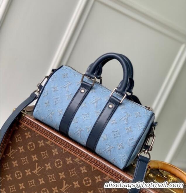 Top Quality Louis Vuitton Keepall Bandoulière 25 Bag in Monogram Heritage Canvas M14681 Blue 2025