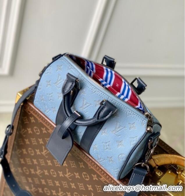 Top Quality Louis Vuitton Keepall Bandoulière 25 Bag in Monogram Heritage Canvas M14681 Blue 2025
