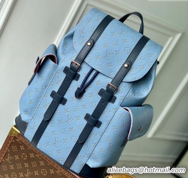 Top Design Louis Vuitton Mens Christopher MM Backpack Bag in Monogram Heritage Canvas M14676 Blue 2025