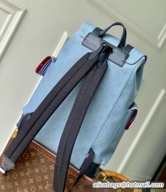 Top Design Louis Vuitton Mens Christopher MM Backpack Bag in Monogram Heritage Canvas M14676 Blue 2025