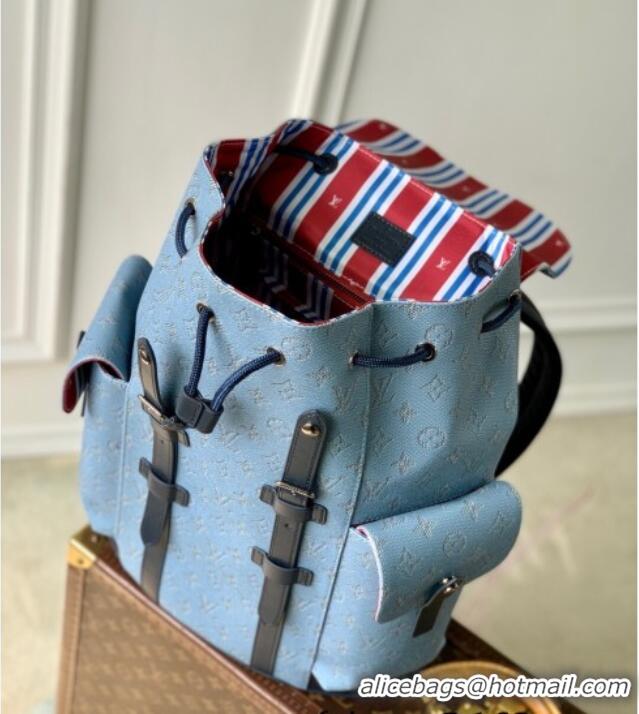 Top Design Louis Vuitton Mens Christopher MM Backpack Bag in Monogram Heritage Canvas M14676 Blue 2025