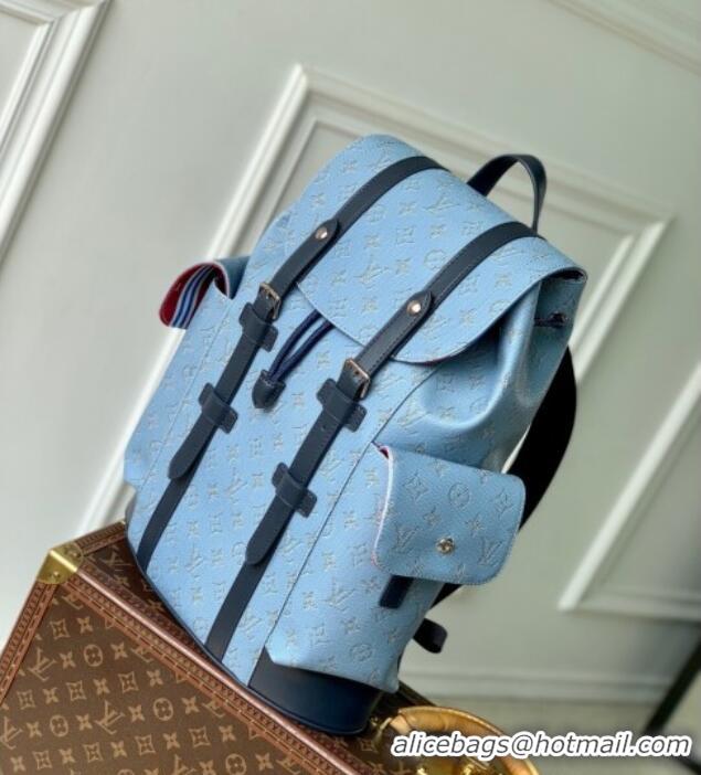 Top Design Louis Vuitton Mens Christopher MM Backpack Bag in Monogram Heritage Canvas M14676 Blue 2025