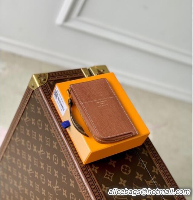 Big Discount Louis Vuitton Low Key Zipped Card Holder Wallet in Calfskin leather M14551 Cognac Brown 2025