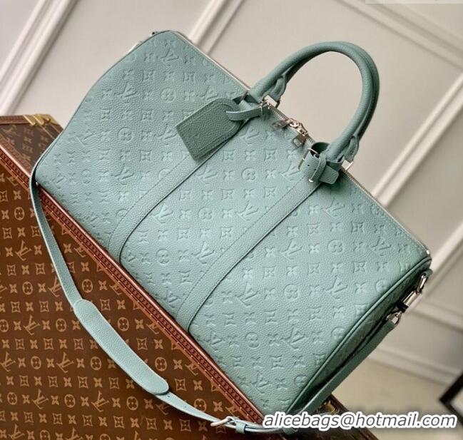 Best Quality Louis Vuitton Men's Keepall Bandouliere 35 Bag in Monogram Leather M13865 Misty Lake Green 2025
