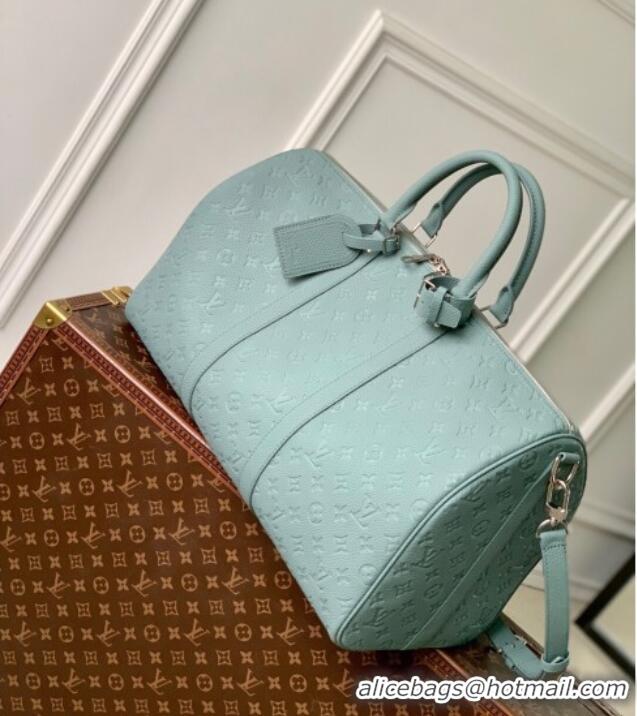 Best Quality Louis Vuitton Men's Keepall Bandouliere 35 Bag in Monogram Leather M13865 Misty Lake Green 2025