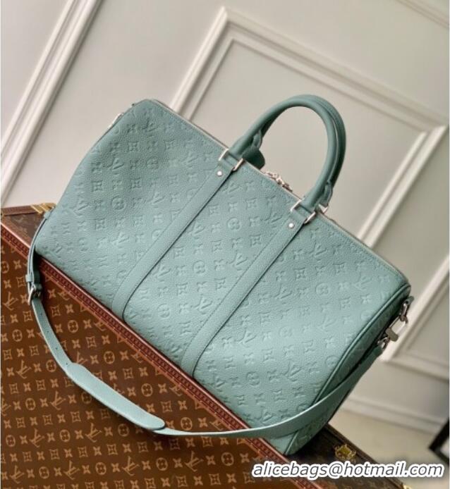 Best Quality Louis Vuitton Men's Keepall Bandouliere 35 Bag in Monogram Leather M13865 Misty Lake Green 2025