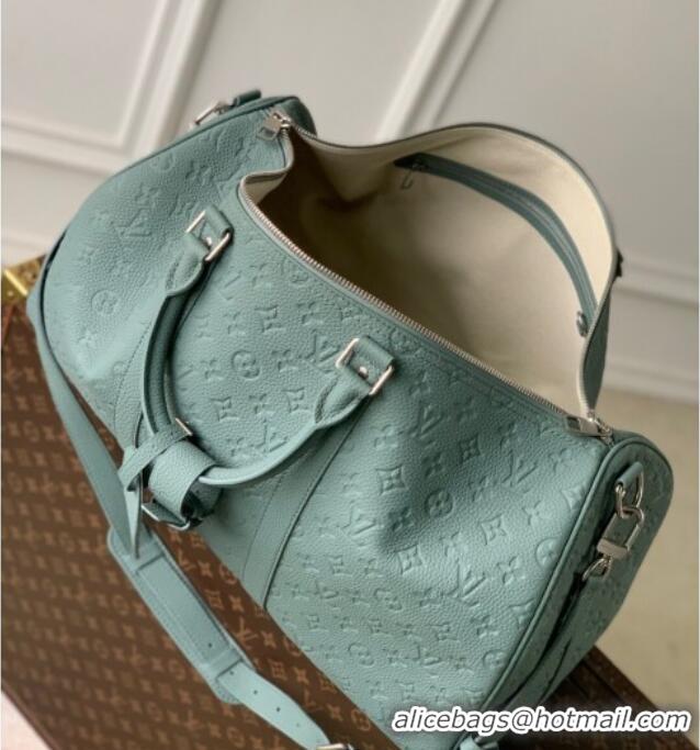 Best Quality Louis Vuitton Men's Keepall Bandouliere 35 Bag in Monogram Leather M13865 Misty Lake Green 2025