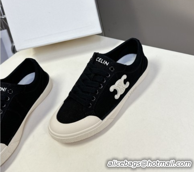Buy Discount Celine Alan Sneakers with Triomphe in Canvas Black 0428113