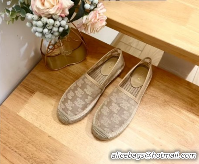 Classic Hot Celine Espadrilles Flat in Triomphe Logo Mesh Nude 0428116