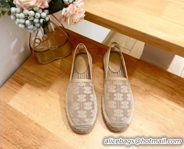 Classic Hot Celine Espadrilles Flat in Triomphe Logo Mesh Nude 0428116