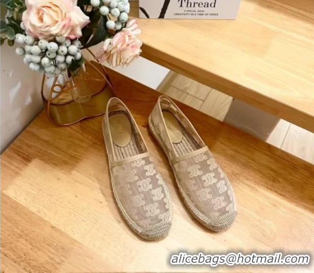 Classic Hot Celine Espadrilles Flat in Triomphe Logo Mesh Nude 0428116