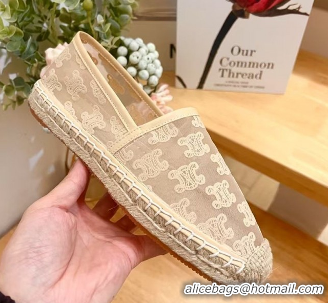 Classic Hot Celine Espadrilles Flat in Triomphe Logo Mesh Nude 0428116
