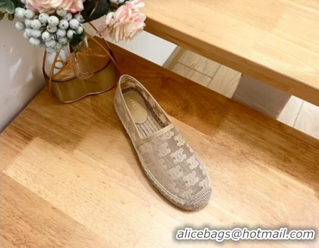 Classic Hot Celine Espadrilles Flat in Triomphe Logo Mesh Nude 0428116