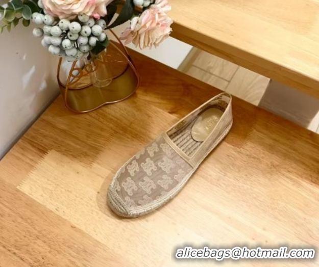 Classic Hot Celine Espadrilles Flat in Triomphe Logo Mesh Nude 0428116