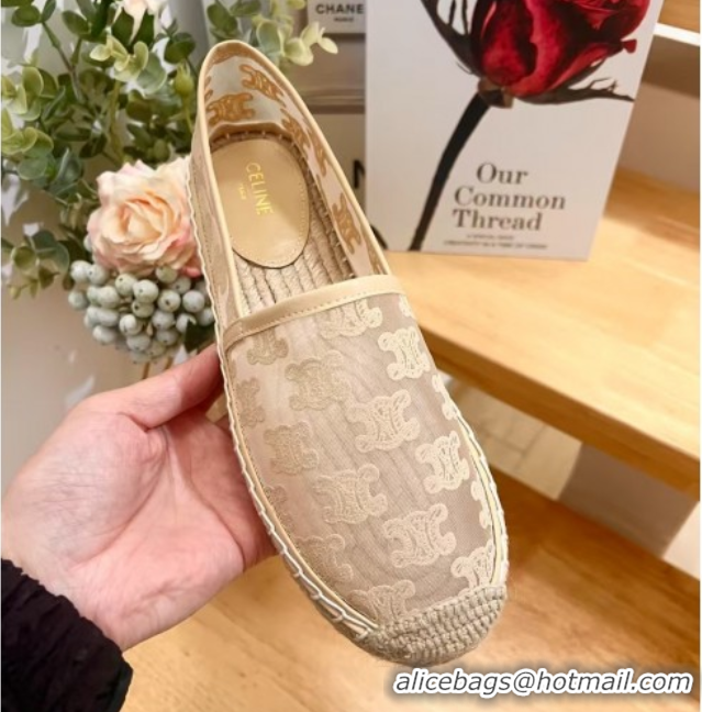 Classic Hot Celine Espadrilles Flat in Triomphe Logo Mesh Nude 0428116