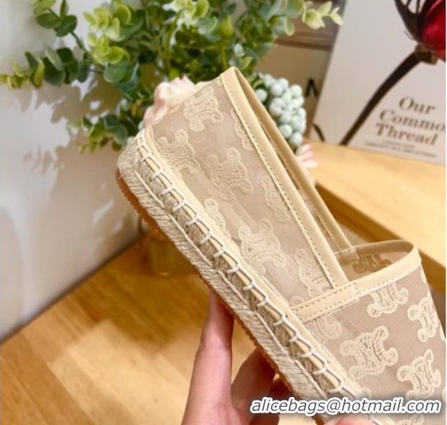 Classic Hot Celine Espadrilles Flat in Triomphe Logo Mesh Nude 0428116