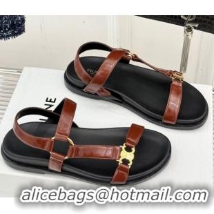 Luxurious Celine Maud Flat Sandals in Calfskin Leather Dark Brown 0428122