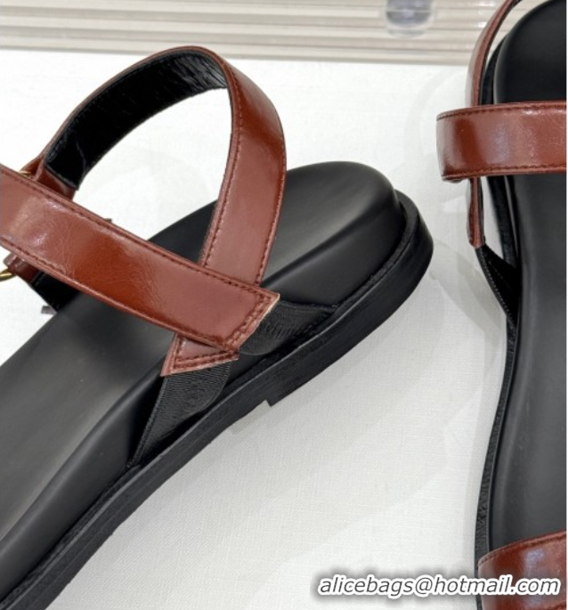 Luxurious Celine Maud Flat Sandals in Calfskin Leather Dark Brown 0428122
