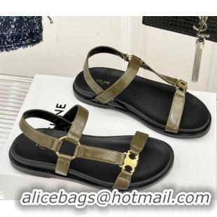 Low Price Celine Maud Flat Sandals in Calfskin Leather Green 0428123
