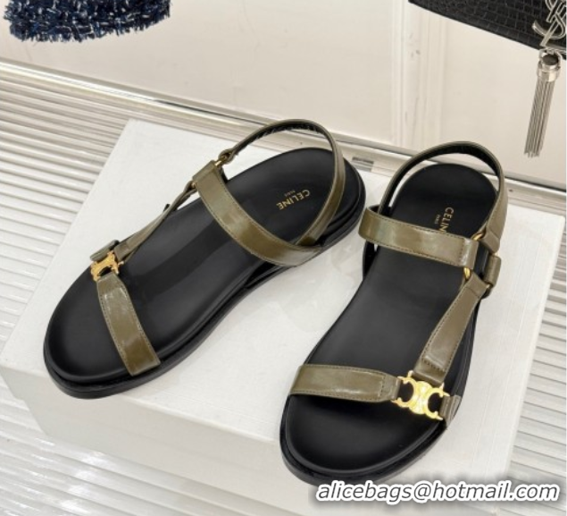 Low Price Celine Maud Flat Sandals in Calfskin Leather Green 0428123