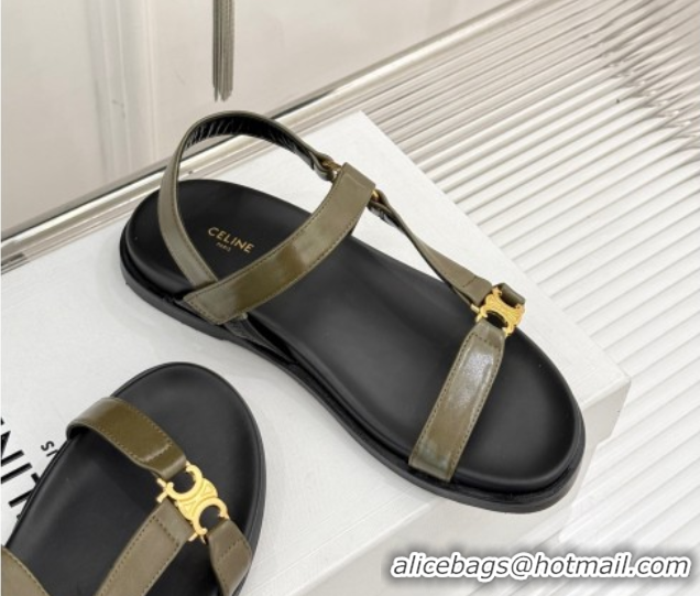 Low Price Celine Maud Flat Sandals in Calfskin Leather Green 0428123