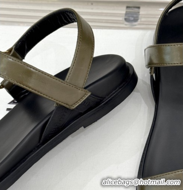Low Price Celine Maud Flat Sandals in Calfskin Leather Green 0428123