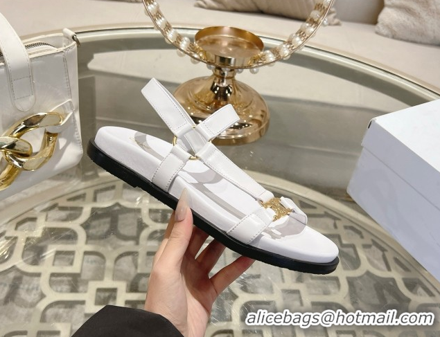 Good Looking Celine Maud Flat Sandals in Calfskin Leather White 0428124