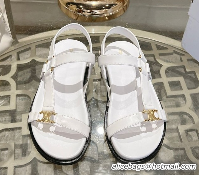 Good Looking Celine Maud Flat Sandals in Calfskin Leather White 0428124
