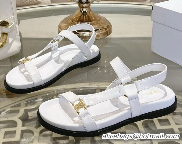 Good Looking Celine Maud Flat Sandals in Calfskin Leather White 0428124