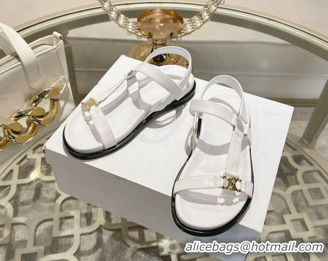 Good Looking Celine Maud Flat Sandals in Calfskin Leather White 0428124