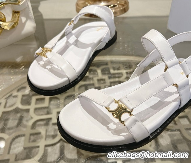 Good Looking Celine Maud Flat Sandals in Calfskin Leather White 0428124