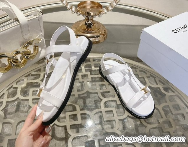 Good Looking Celine Maud Flat Sandals in Calfskin Leather White 0428124