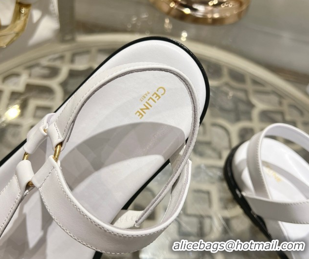 Good Looking Celine Maud Flat Sandals in Calfskin Leather White 0428124