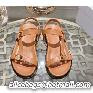 Buy Discount Celine Maud Flat Sandals in Calfskin Leather Light Brown 0428125