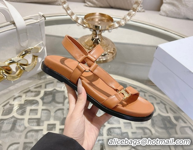 Buy Discount Celine Maud Flat Sandals in Calfskin Leather Light Brown 0428125