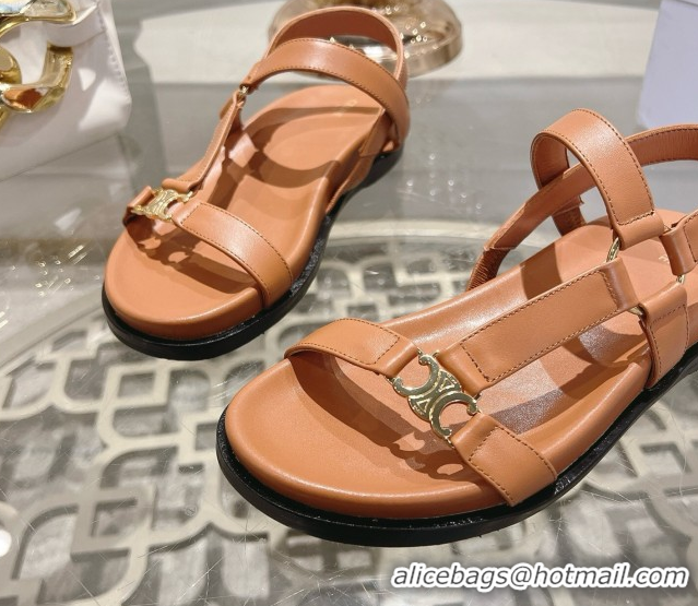 Buy Discount Celine Maud Flat Sandals in Calfskin Leather Light Brown 0428125