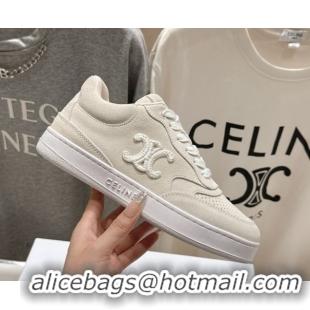 Best Grade Celine Alan Sneakers with Triomphe in Suede Light Grey 0428126