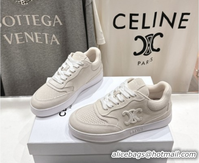 Best Grade Celine Alan Sneakers with Triomphe in Suede Light Grey 0428126