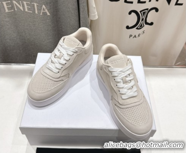 Best Grade Celine Alan Sneakers with Triomphe in Suede Light Grey 0428126