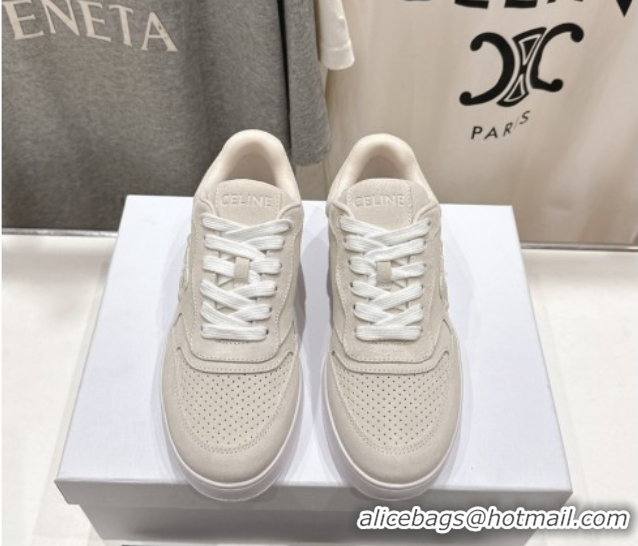Best Grade Celine Alan Sneakers with Triomphe in Suede Light Grey 0428126