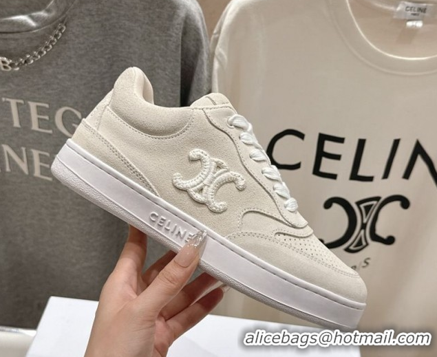 Best Grade Celine Alan Sneakers with Triomphe in Suede Light Grey 0428126