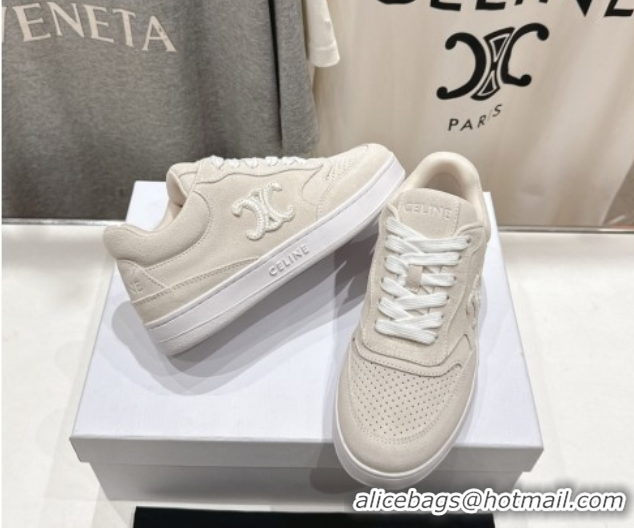 Best Grade Celine Alan Sneakers with Triomphe in Suede Light Grey 0428126