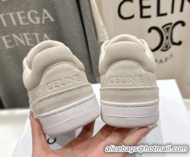 Best Grade Celine Alan Sneakers with Triomphe in Suede Light Grey 0428126