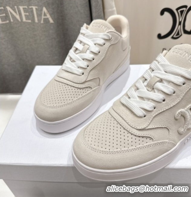 Best Grade Celine Alan Sneakers with Triomphe in Suede Light Grey 0428126