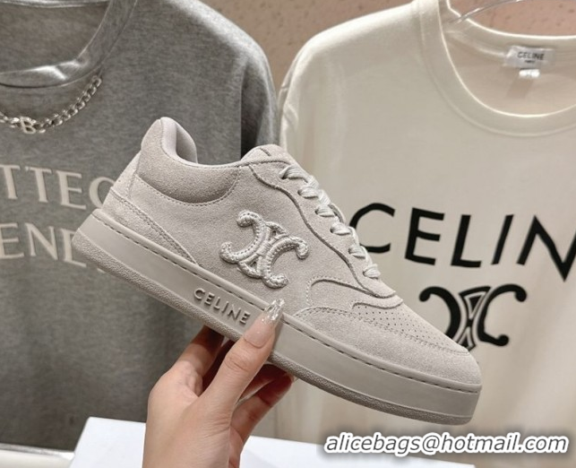 Top Grade Celine Alan Sneakers with Triomphe in Suede Dark Grey 0428127