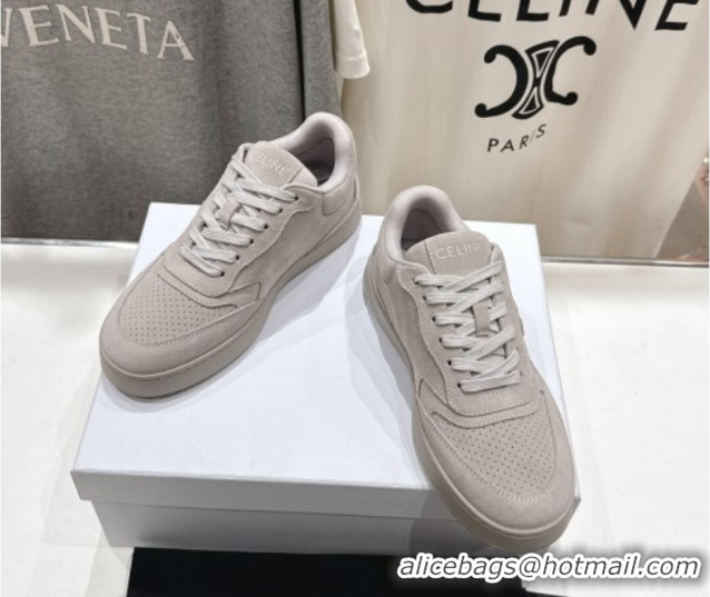 Top Grade Celine Alan Sneakers with Triomphe in Suede Dark Grey 0428127