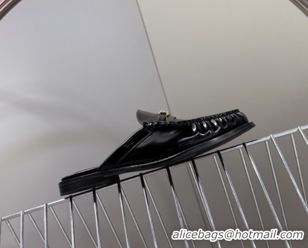Good Looking Celine Luco Flat Loafers Mules in Patent Leather Black 0428129