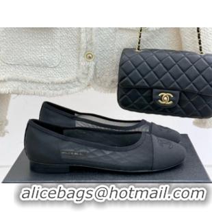 Good Quality Chanel Mesh & Grosgrain Ballerina Black 050907