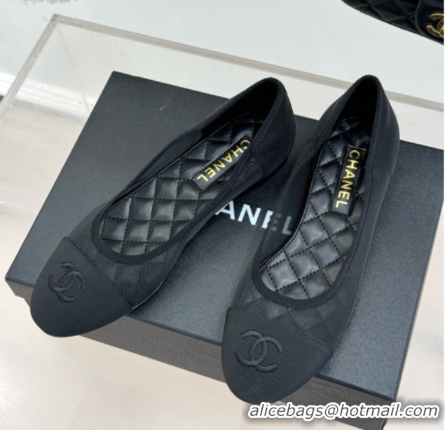 Good Quality Chanel Mesh & Grosgrain Ballerina Black 050907